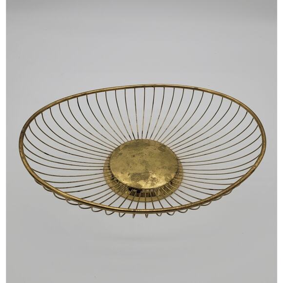 Vintage Mid Century 60s Wire Bread Basket Fruit Bowl MCM Oval Gold Tone Italy - Picture 2 of 16